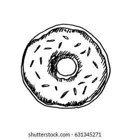 Hand drawn donut isolated on white background. Sketch, vector illustration.