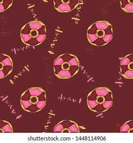 Hand drawn donut seamless pattern. Pastry illustration. Vector bakery background design