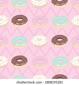 Hand drawn donut seamless pattern. Pastry illustration. Vector bakery background design