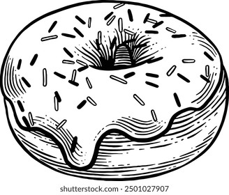 Hand drawn Donut with Sprinkles Sketch Illustration