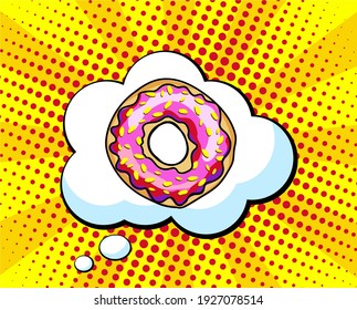 Hand drawn donut. Vector Fast Food sketch. Comic book style, pop art retro vector illustration