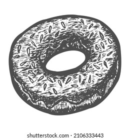 Hand drawn donut vector logo illustration. Black and white vintage vector design
