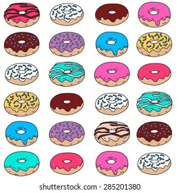 Hand drawn donut vector seamless pattern