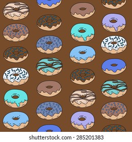 Hand drawn donut vector seamless pattern