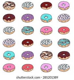 Hand drawn donut vector seamless pattern