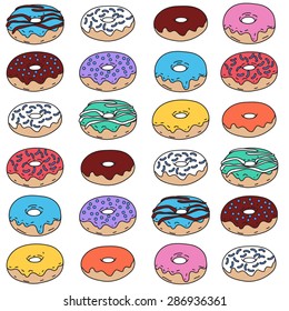 Hand drawn donut vector seamless pattern