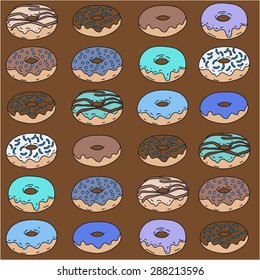Hand drawn donut vector seamless pattern