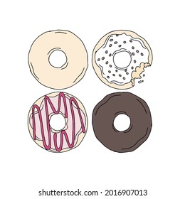 hand drawn donuts illustrations. Vector doodles for your design, cards, textiles, posters. Isolated on white background