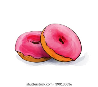 Hand drawn donuts isolated on white background. Vector illustration.
