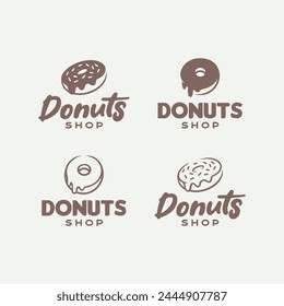 Hand drawn donuts logo design template set