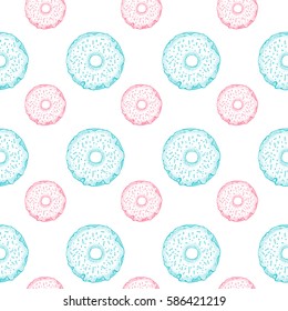 Hand drawn donuts seamless pattern. Design template for textile, wallpaper, fabric, packaging
