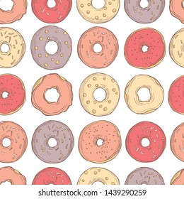 Hand drawn donuts. Vector  seamless pattern