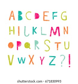 Hand drawn doodle abc, cut out font. Vector illustration.