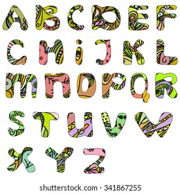 Hand drawn doodle abc font isolated. Vector illustration.