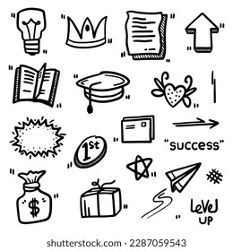 hand drawn Doodle abstract of Black Thin Line Set Include of business icon in Vector illustration