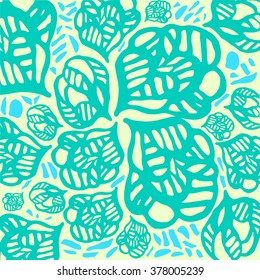 Hand drawn doodle abstract leaves for summer and spring. Green pattern can be used for wallpaper, pattern fills, web page background and surface textures.