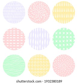 Hand drawn doodle abstract patterns set. Vector collection