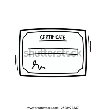 Hand Drawn Doodle Achievement Certificate Illustration. Cute Black Outline Appreciation Document Sticker Clip Art Icon Sketch on White Background Vector EPS 10
