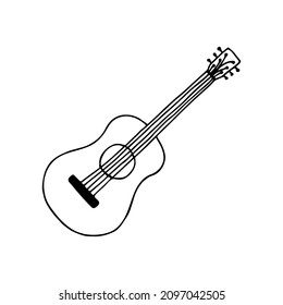 Hand drawn doodle acoustic guitar. Vector clipart. Outline. Musical instrument.