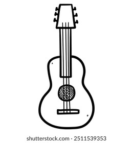 Hand drawn doodle acoustic guitar isolated on white background. Vector illustration.