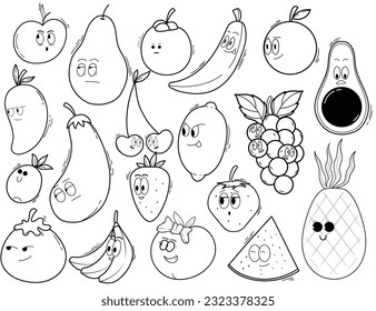 hand drawn doodle adorable fruit collection