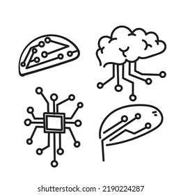 hand drawn doodle ai brain illustration vector isolated