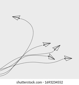 hand drawn doodle airplane changing direction and white ones. New idea, change, trend, courage, creative solution, innovation and unique way concept.Vector illustration flat design