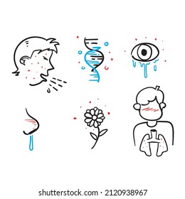 hand drawn doodle Allergy symptoms illustration icon isolated