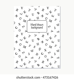 Hand drawn doodle alphabet background. English uppercase scribbled serif font. Vector black ink lettering design. 