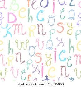 Hand drawn doodle alphabet. Colored vector seamless pattern
