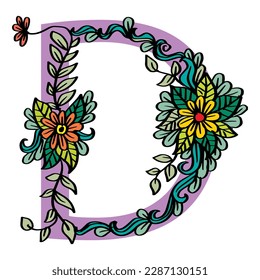 Hand drawn doodle alphabet letter D