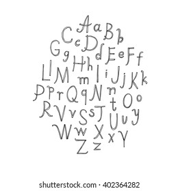 Hand drawn doodle alphabet , vector illustration.
