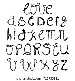 Hand drawn doodle alphabet. Vector Font. Every letter is isolated
