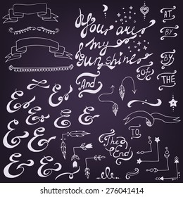 Hand Drawn Doodle Ampersands, Curves, Book Corners, Dividers Design Elements