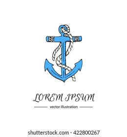 Hand drawn doodle Anchor icon Vector illustration sea icon Marine life concept elements Ship symbols Nautical design Isolated on white background Sketch