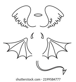 hand drawn doodle angel and demon wings illustration vector svg