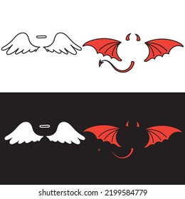 vector de ilustración del doodle angel dibujado a mano y de las alas del demonio