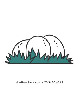 hand drawn doodle animal egg in the green grass