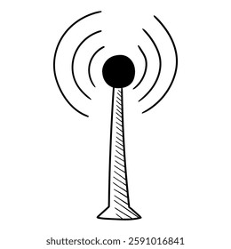 Hand drawn doodle antenna icon isolated on a white background. Vector illustration.