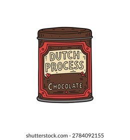 Hand drawn doodle of antique Dutch process cocoa tin chocolate label