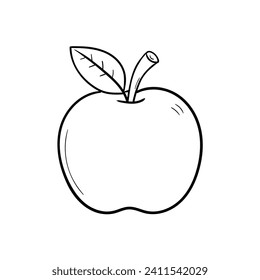 Hand drawn doodle apple with leaf isolated on white background. Vector illustration.