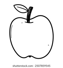 Hand drawn doodle apple with leaf isolated on white background. Vector illustration.