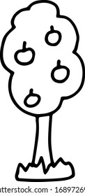 Árbol de manzanas dibujado a mano. Línea negra gruesa y simple.  Mejor para el diseño de la naturaleza y el libro de colorear para niños. concepto de medio ambiente.  Ilustración vectorial aislada en fondo blanco.