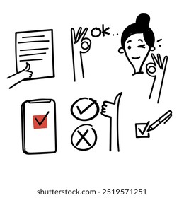 hand drawn doodle approval icon related illustration