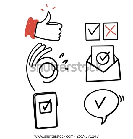 hand drawn doodle approval icon related illustration
