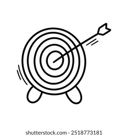 Hand Drawn Doodle Archery Target Illustration. Cute Black Outline Arrow Goal Sticker Clip Art Icon on White Background Vector EPS 10