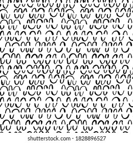 Handgezeichnet doodle Bögen Vektor nahtloses Muster. Abstrakte, abgerundete Formen, Pinselstriche. Handgemalte Farbhintergründe mit Halbkreisen, Kammmuscheln. Illustration für Modedesigns, Textilien