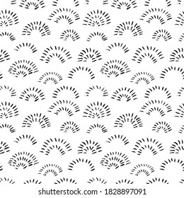 Hand drawn doodle arches vector seamless pattern. Abstract rounded forms, dotted lines, small brush strokes. Hand painted ink background with half circles. Art illustration for fashion designs, prints