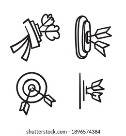 flecha de doodle dibujada a mano e icono de colección de dartboard aislado