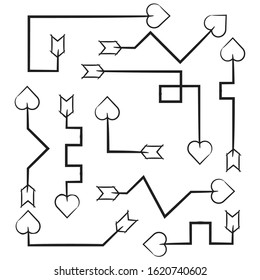 hand drawn and doodle arrow heart head bows set